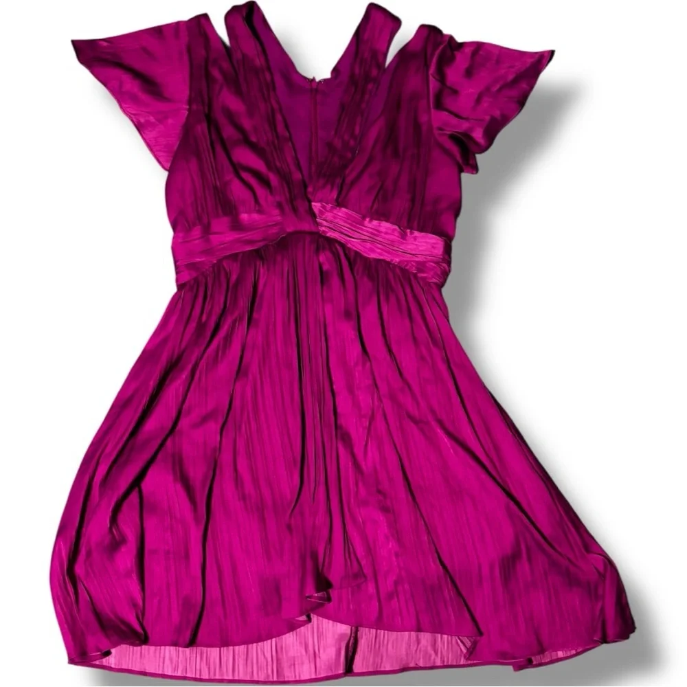 Anthropologie Vibrant Purple Short Flutter Sleeve Empire Waist Flowy Mini Dress